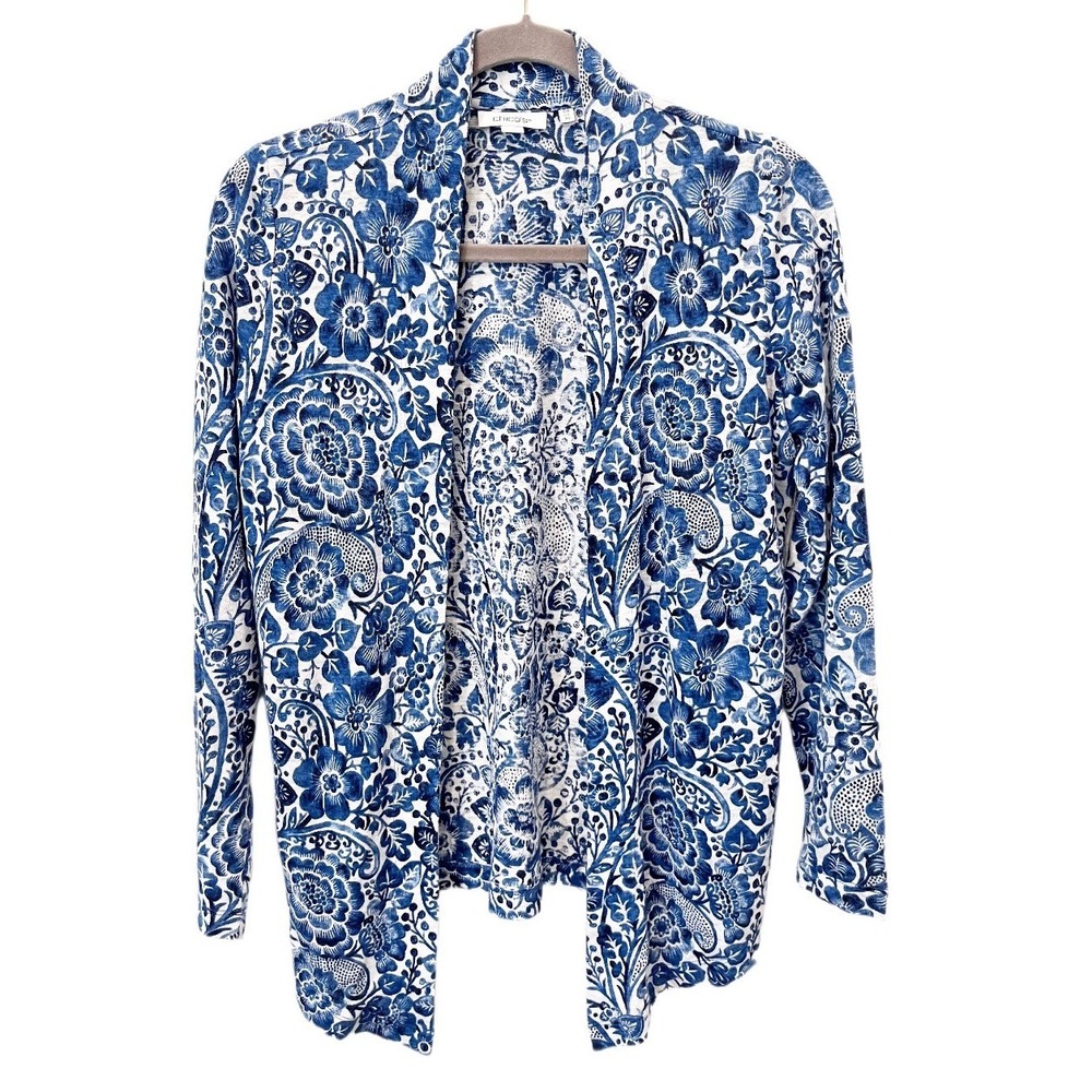 Chico's Floral Paisley Open Front 100% Linen Cardigan XS Chinoiserie Coastal
